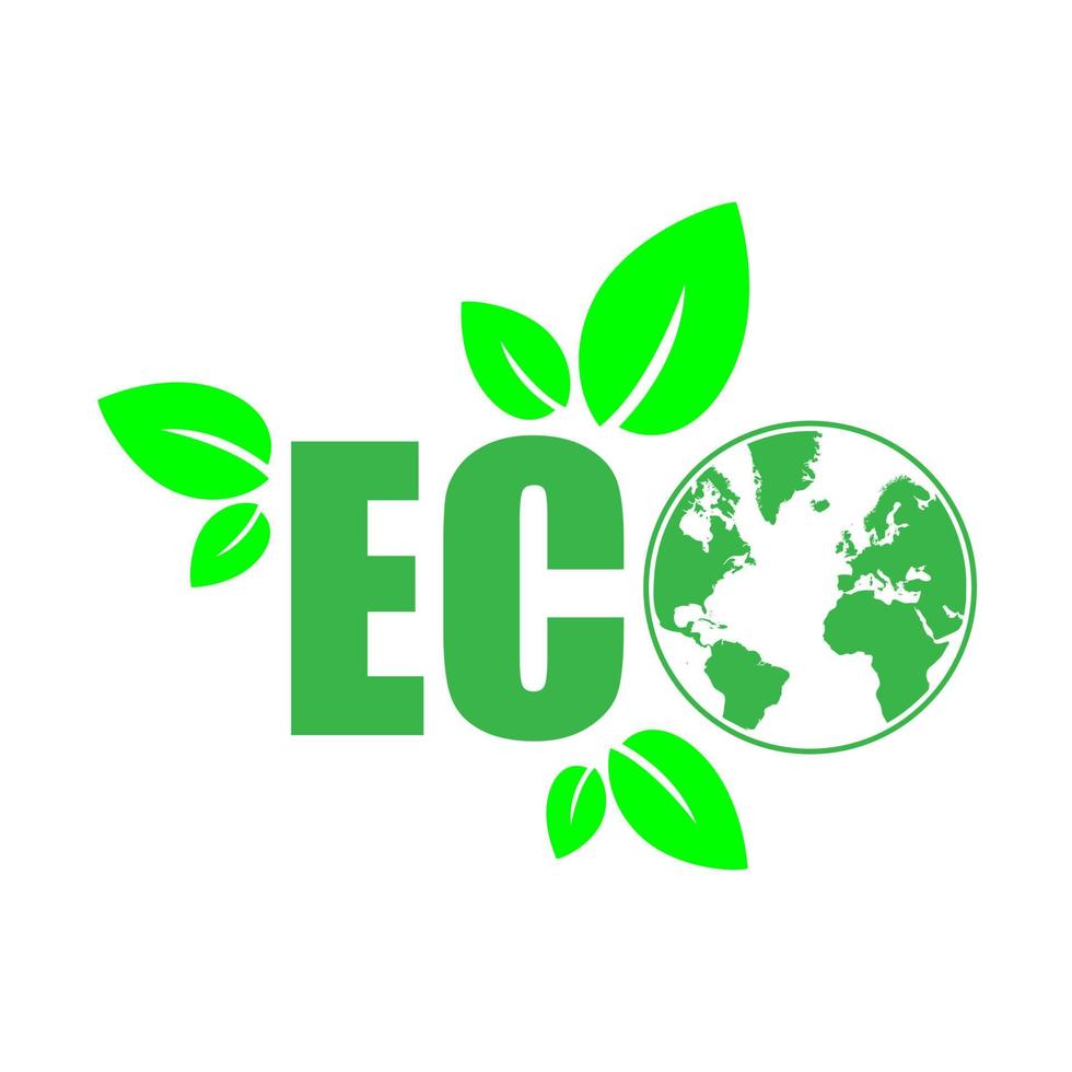 Eco friendly icon with green leaves and globe vector