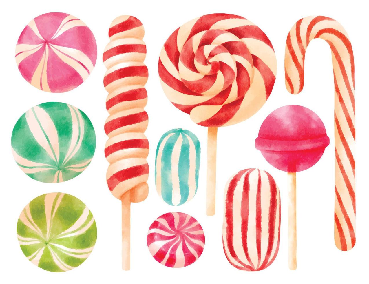 Christmas candy elements illustrations watercolor styles vector