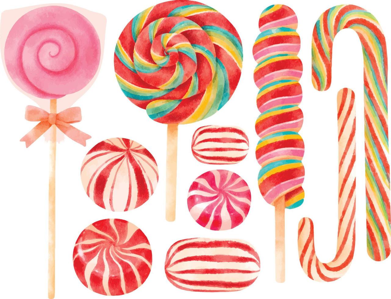 Christmas candy elements illustrations watercolor styles vector