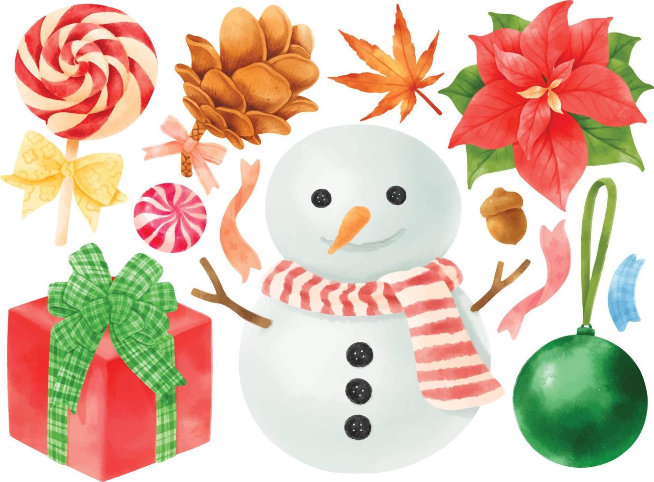 Christmas decoration elements illustrations watercolor styles vector