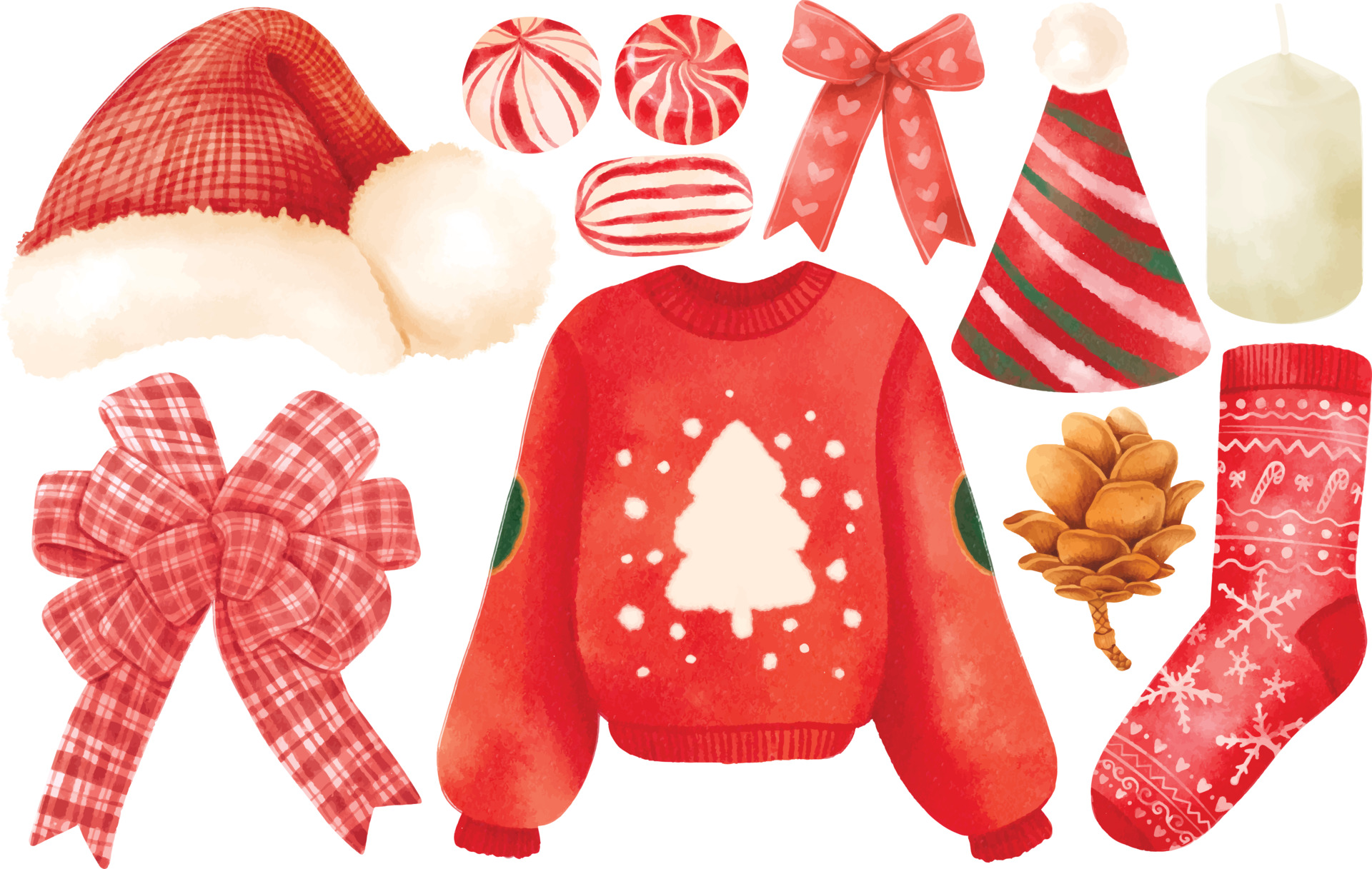Christmas red clothes elements illustrations watercolor styles 3598139