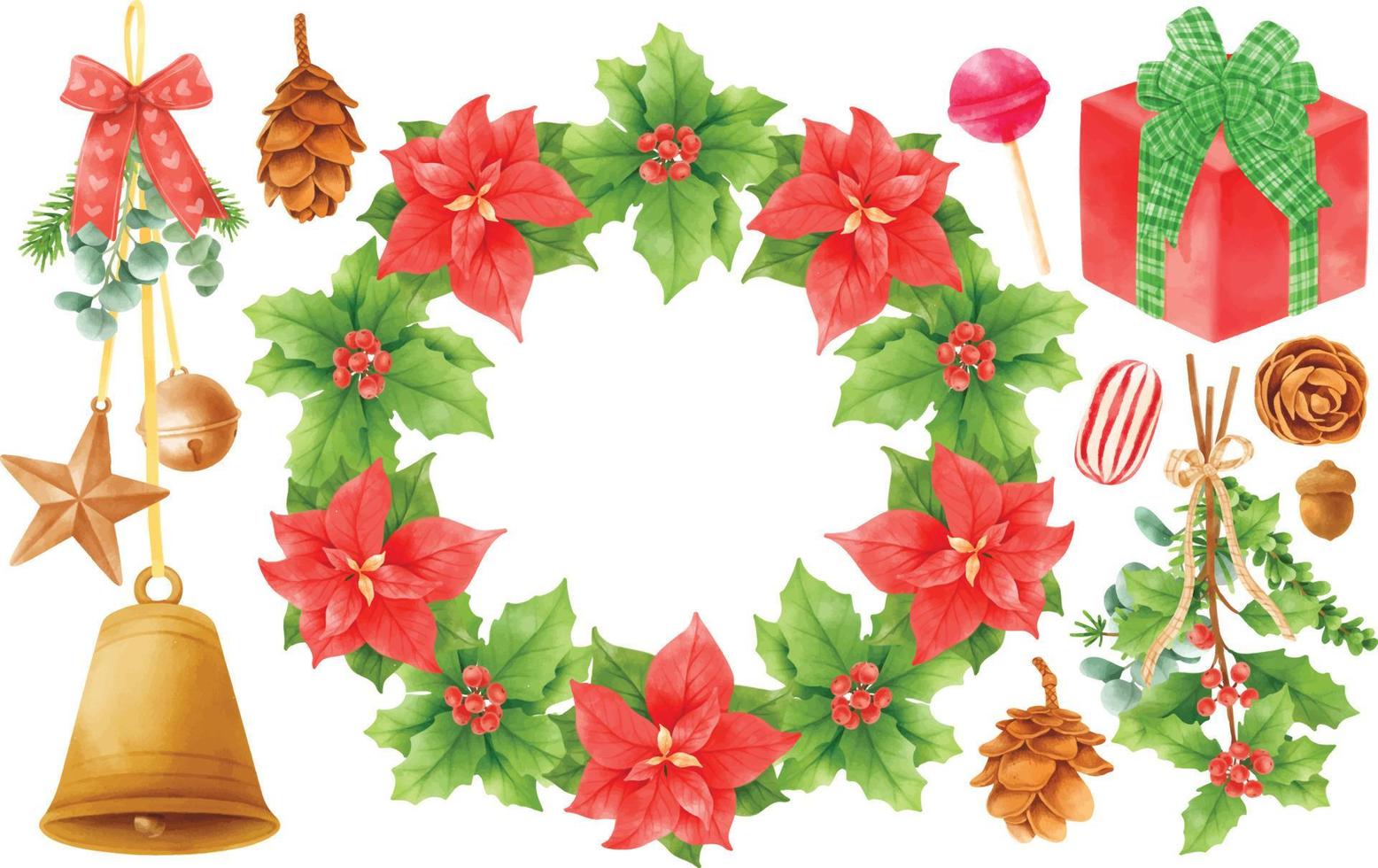 Christmas decoration elements illustrations watercolor styles vector
