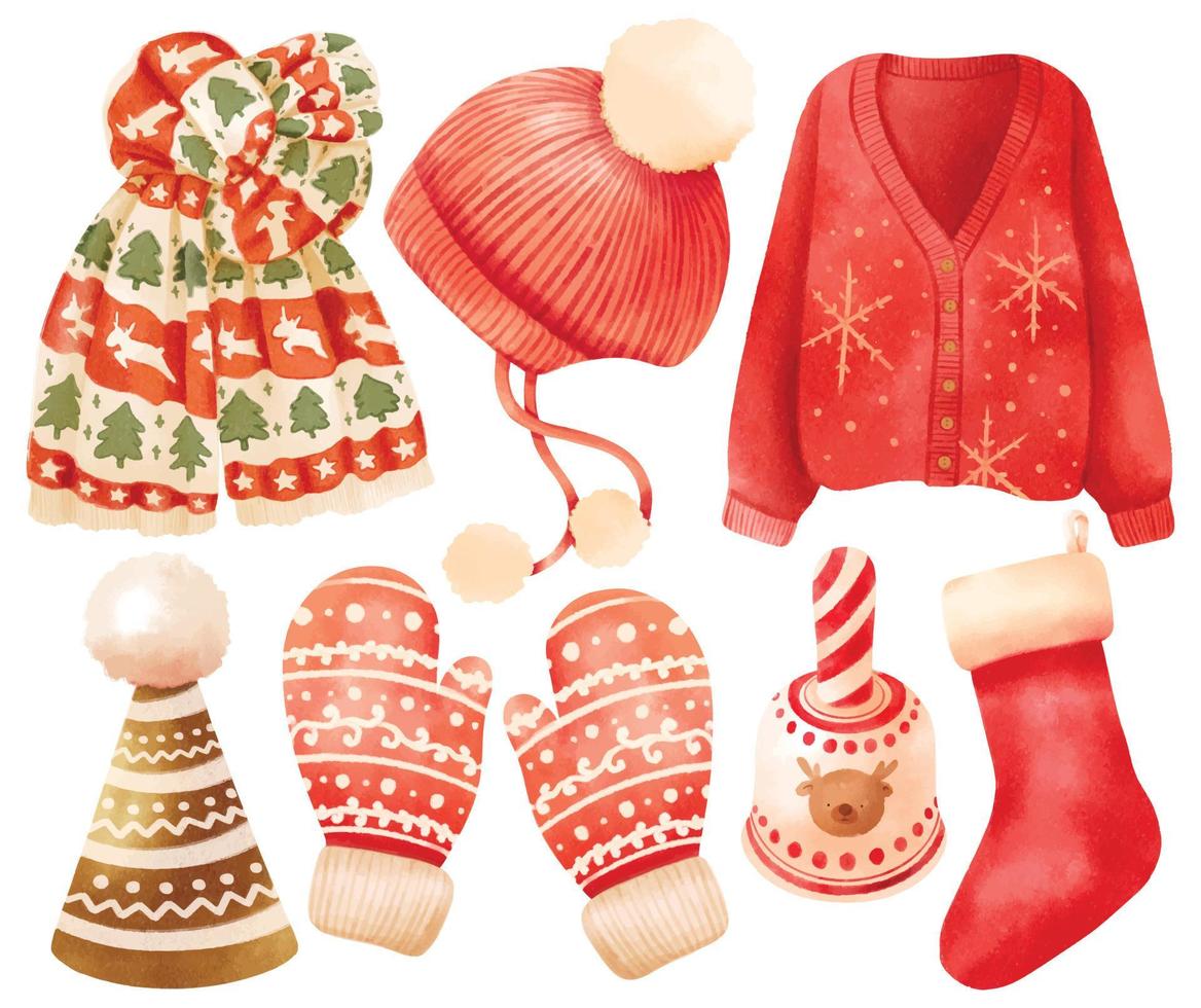 Christmas clothes elements illustrations watercolor styles vector