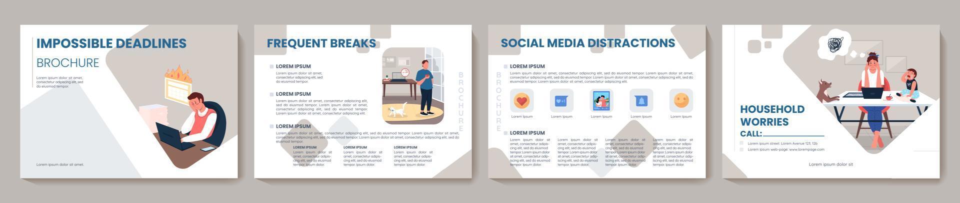 Professional burnout flat vector brochure template. Flyer, booklet, printable leaflet design with flat illustrations. Magazine page, cartoon reports, infographic posters with text space