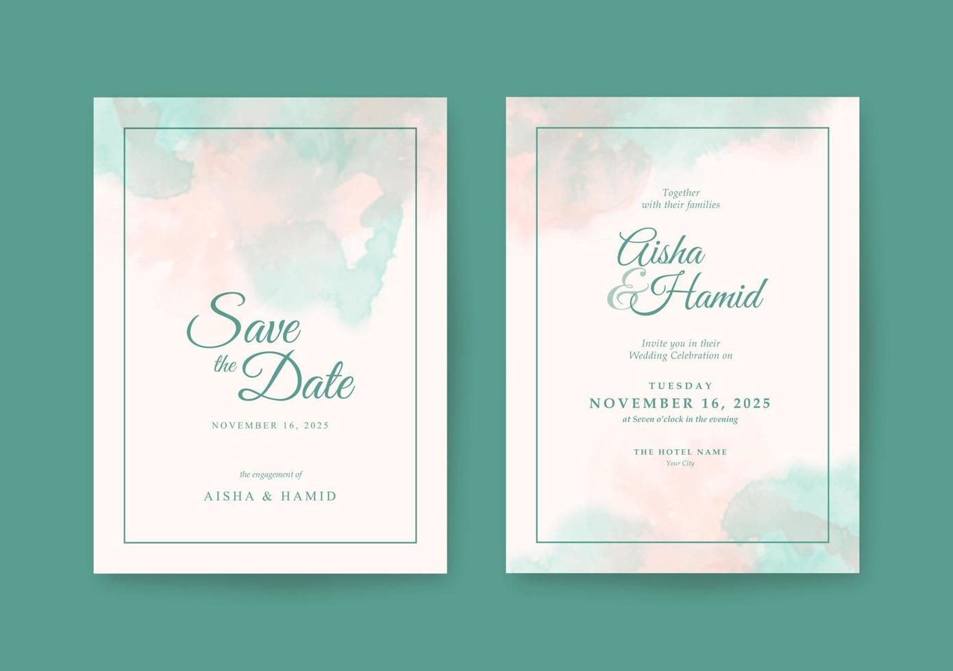 plantilla de invitación de boda hermosa y romántica vector