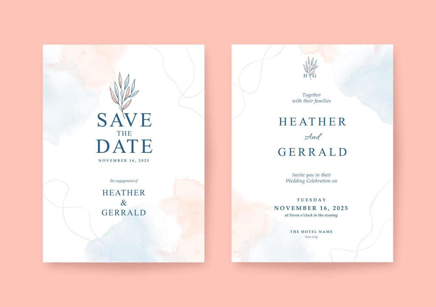 Sweet Romantic minimalist wedding invitation template vector