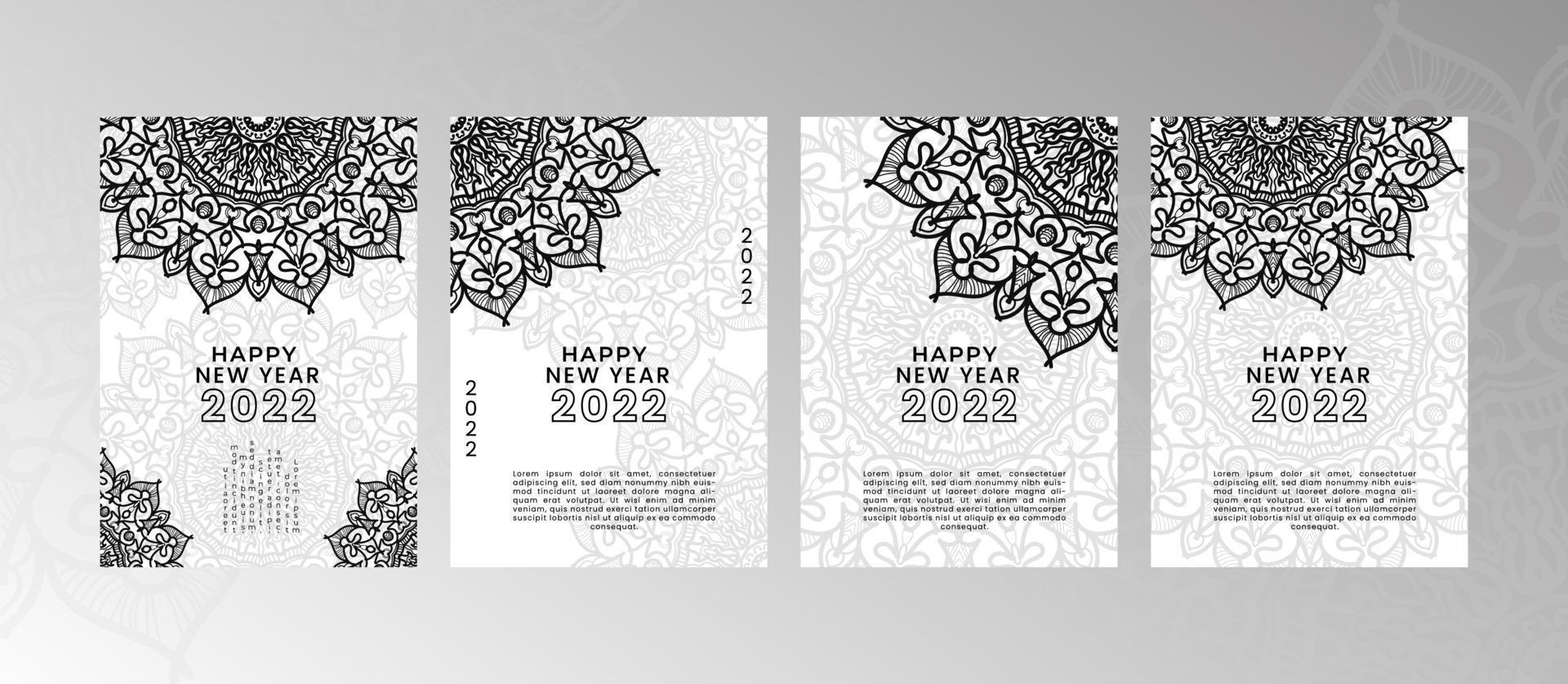 feliz año nuevo banner o plantilla de tarjeta con mandala vector