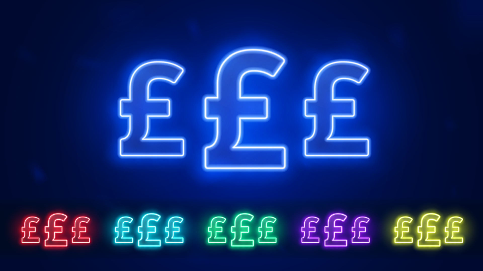 Set of neon pound sterling icon. Glowing pound sign. Vector