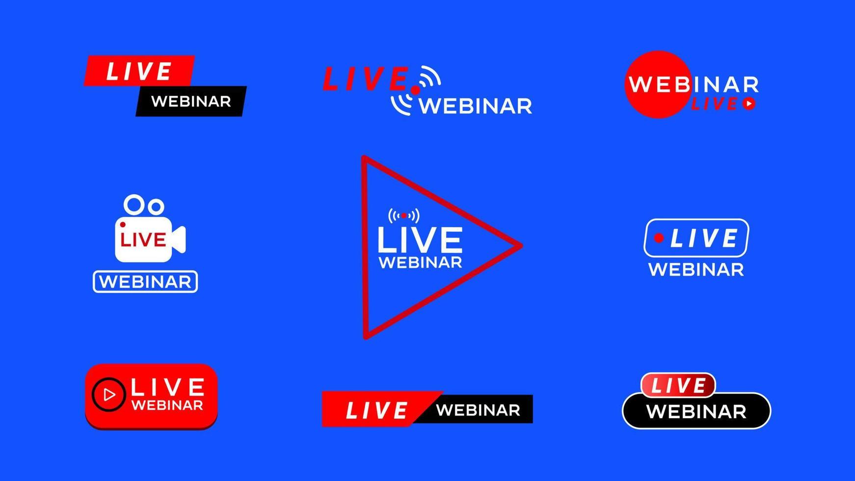 Live Webinar sign set. Live Webinar button, icon, emblem, label. Vector illustration