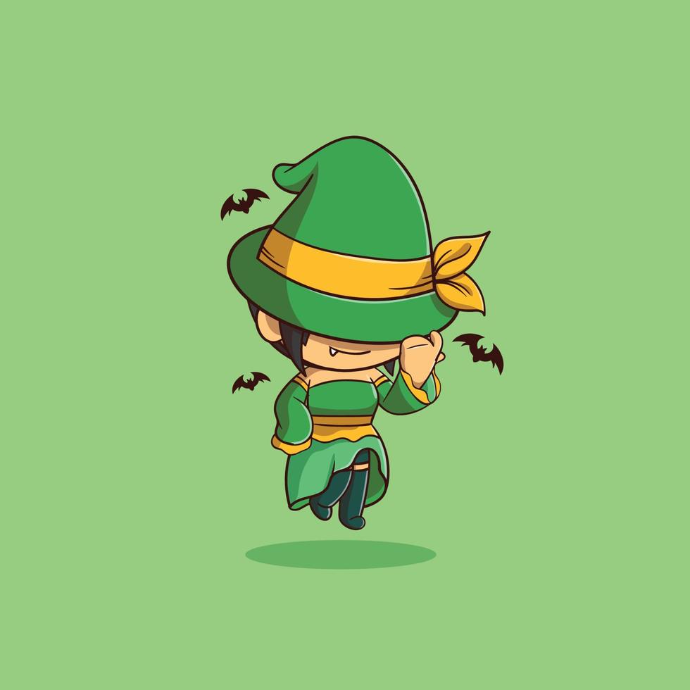 Halloween illustration wizard using green uniform vector icon illustration