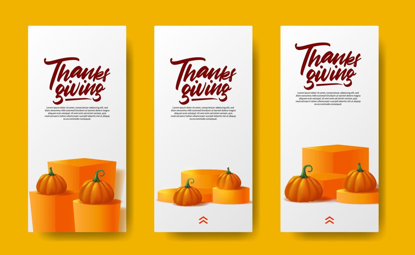 Thanskgiving realistic pumpkin vegetable social media stories template autumn fall maple leaves vector