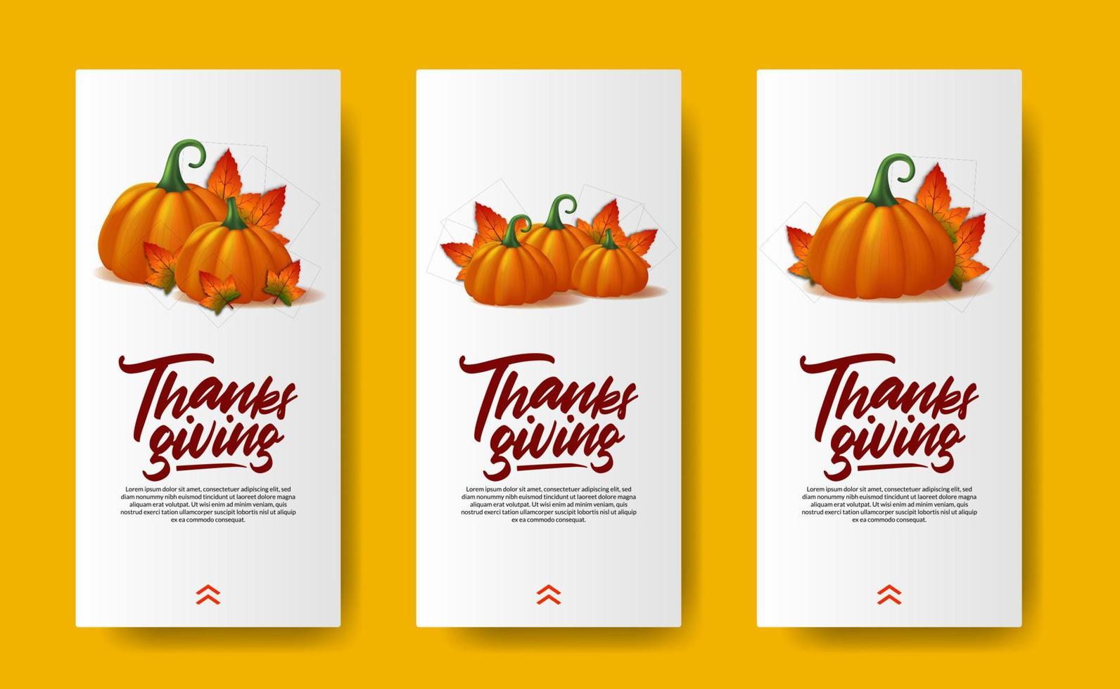 Thanskgiving realistic pumpkin vegetable social media stories template autumn fall maple leaves vector