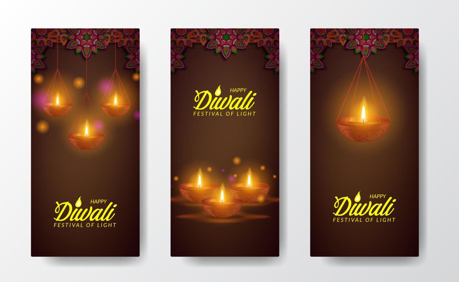 Diwali Festival of light social media stories template vector