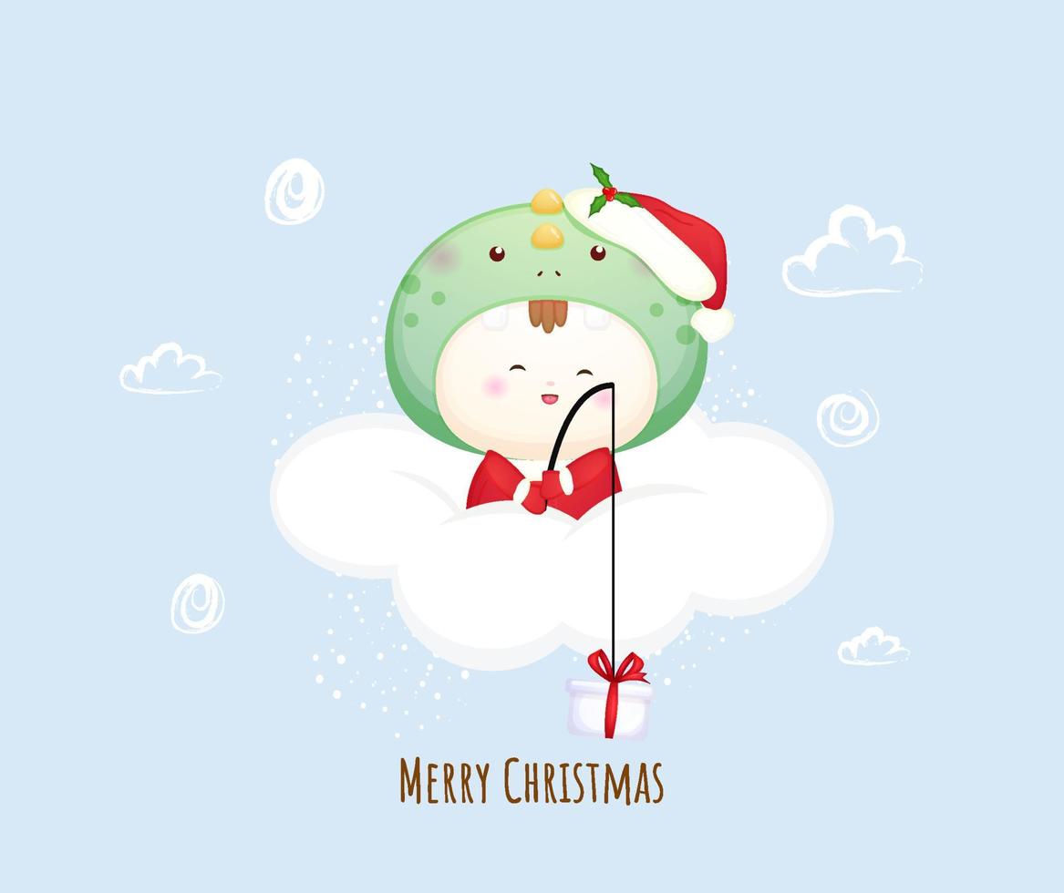 Cute baby santa on the cloud for merry christmas illustration Premium Vector