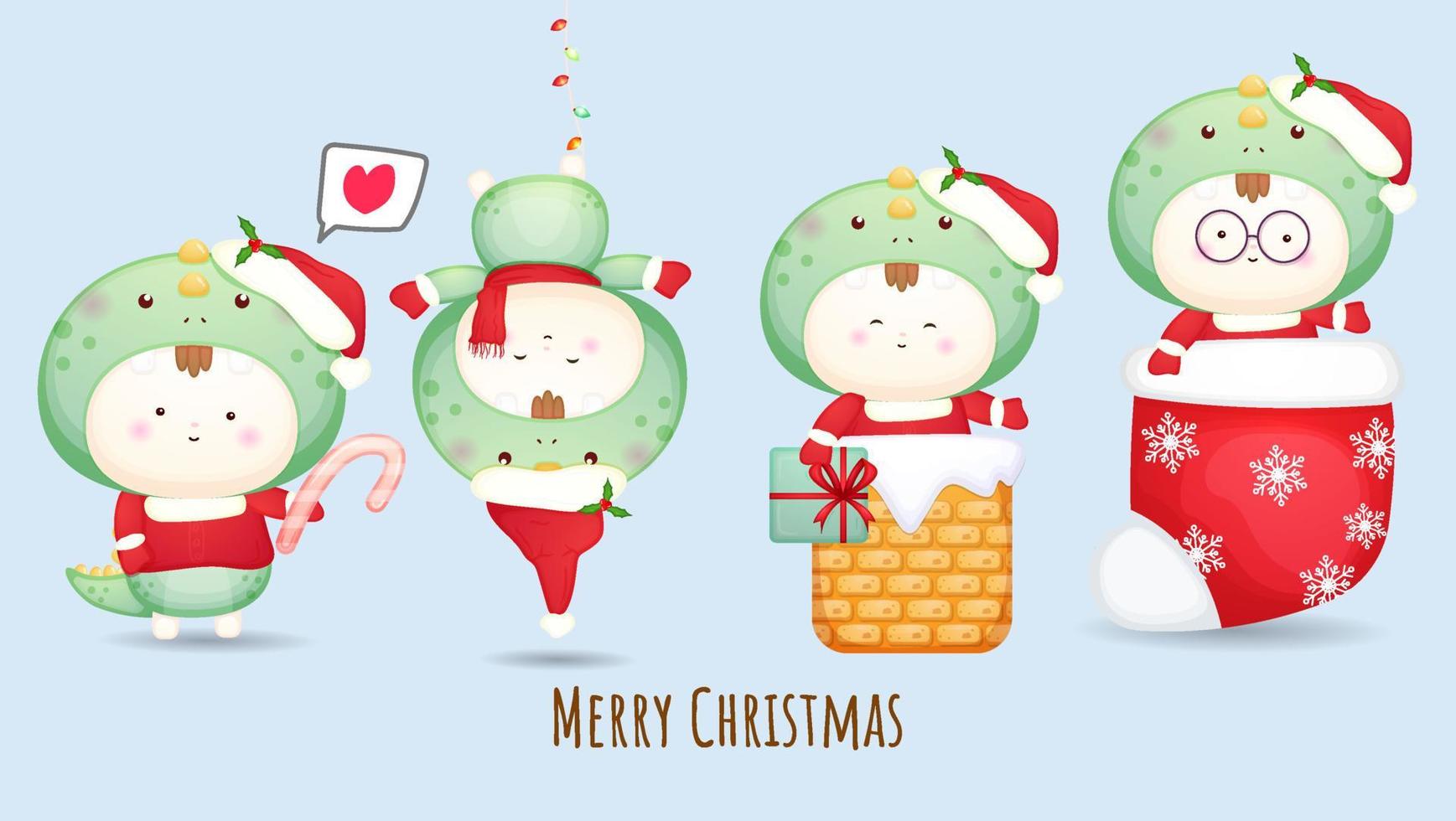 Cute baby santa for merry christmas illustration set Premium Vector
