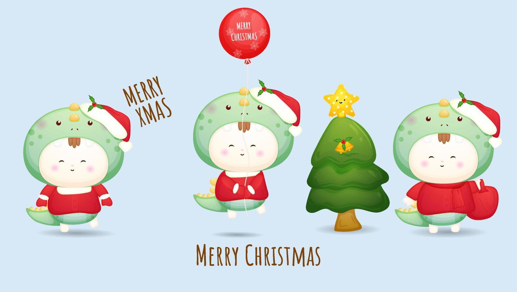 lindo doodle bebé santa para el conjunto de ilustración de feliz navidad vector premium