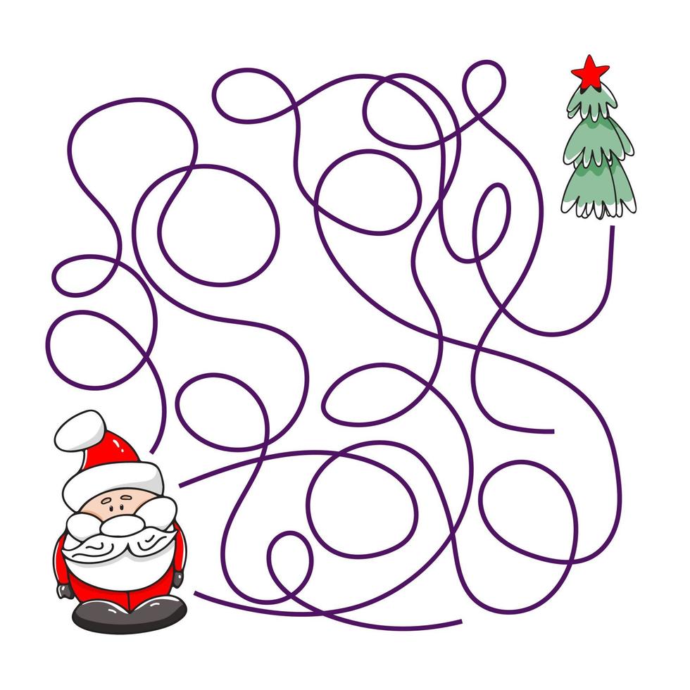 Cute cartoon Christmas maze game. Labyrinth. Funny game for children education. vector
