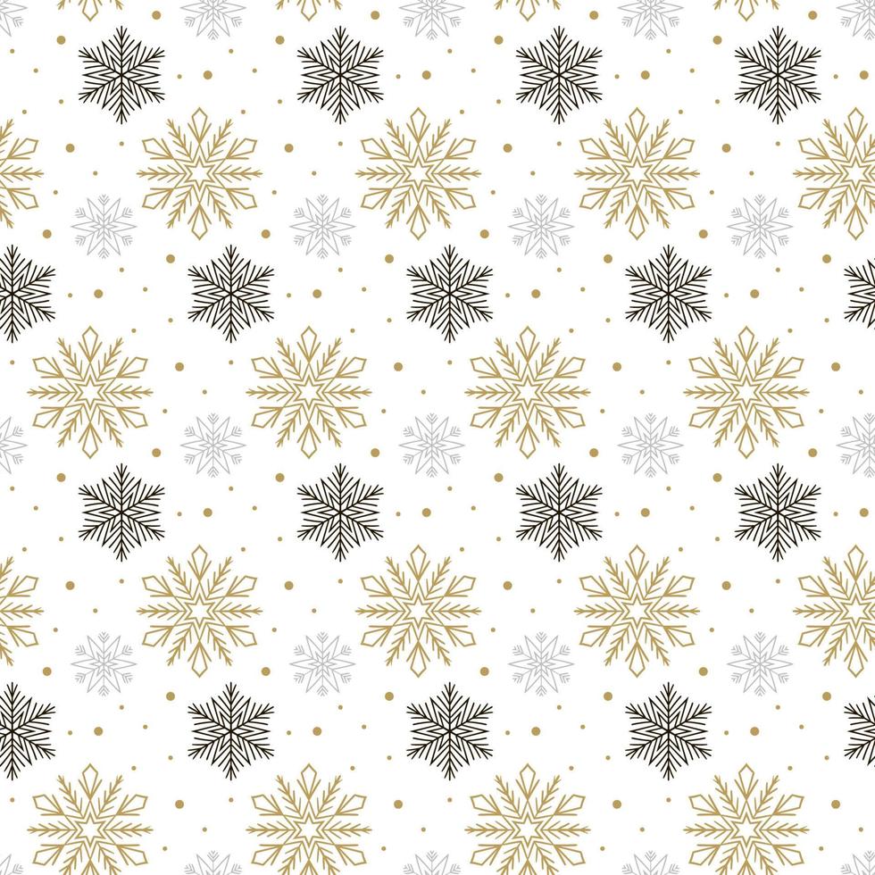 Seamless pattern with gold, black and gray snowflakes isolated on white background. Christmas design. Could be used for gift wrapping paper, prints, fabrics, textiles, web design vector