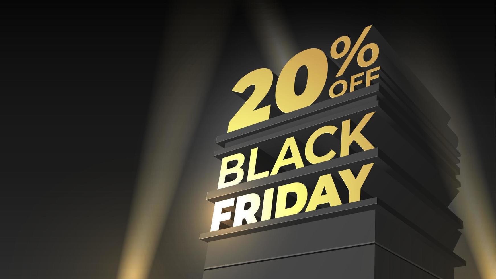 BLACK FRIDAY sale illustration with 3d text on night sky background with copy space. 20 twenty percent OFF. Vector template for flyer, discount, shop, business, cards, promo, advertising.