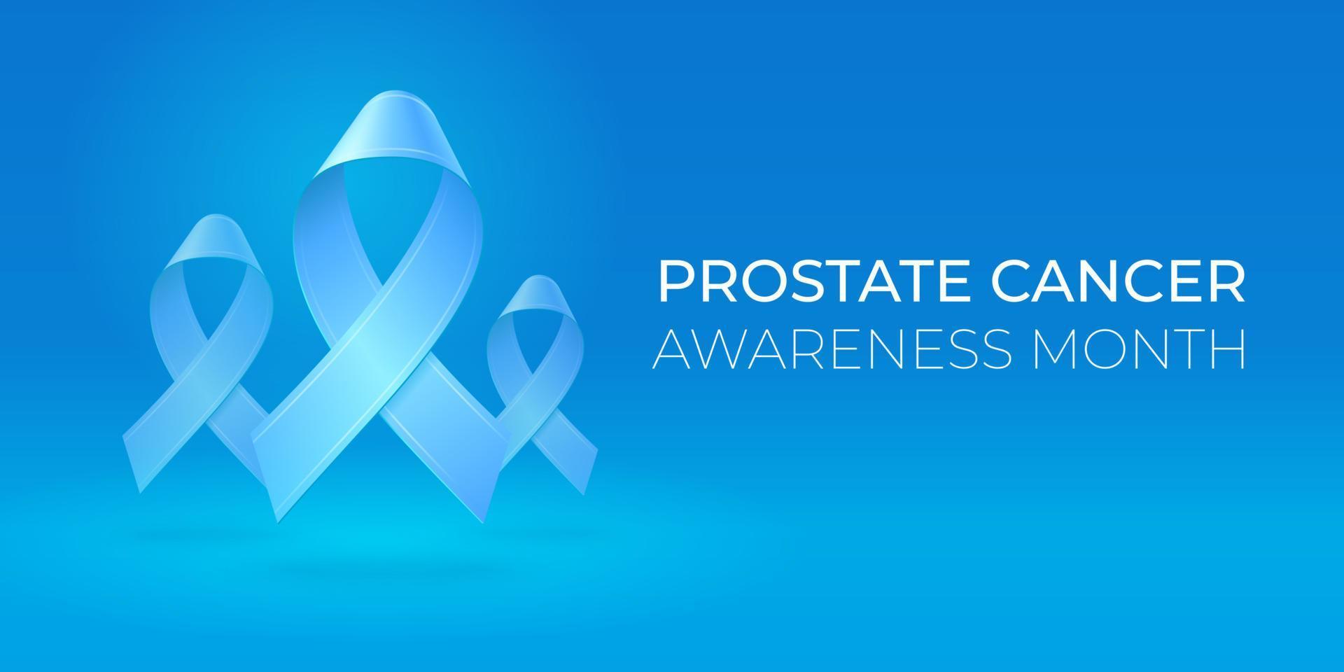 Flying blue ribbons on blue background. Medical banner with copy space. Realistic vector 3d illustration for card, poster, banner. Prostate cancer awareness.