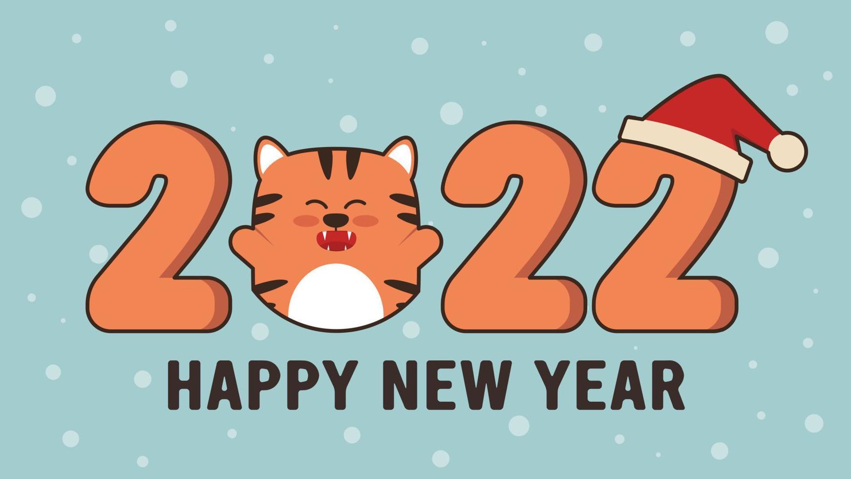 Tiger is the Chinese symbol of the New Year 2022. Happy New Year. 2022. Card design, greeting card invitation with tiger hair texture. New Year banner for congratulations. Vector illustration.