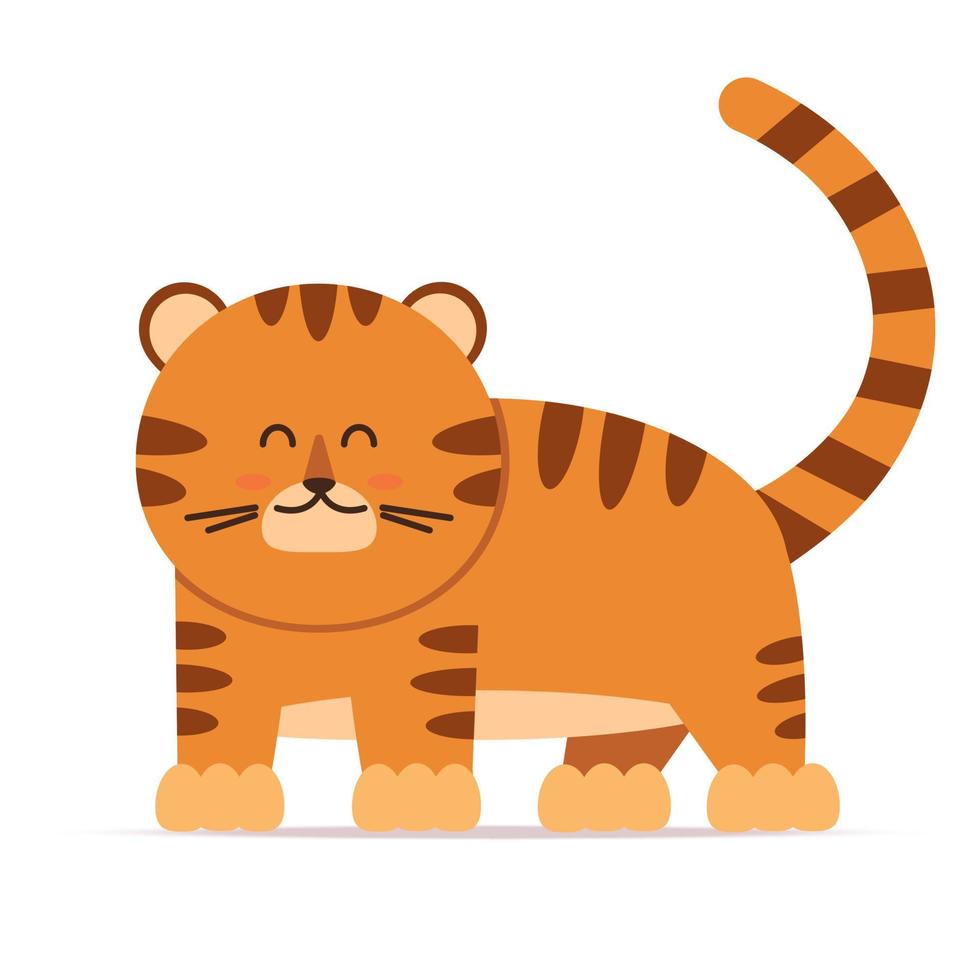 Cute little tiger character in flat style. The symbol of the Chinese New Year 2022. For banner, nursery, pattern decor. Vector hand drawn illustration.