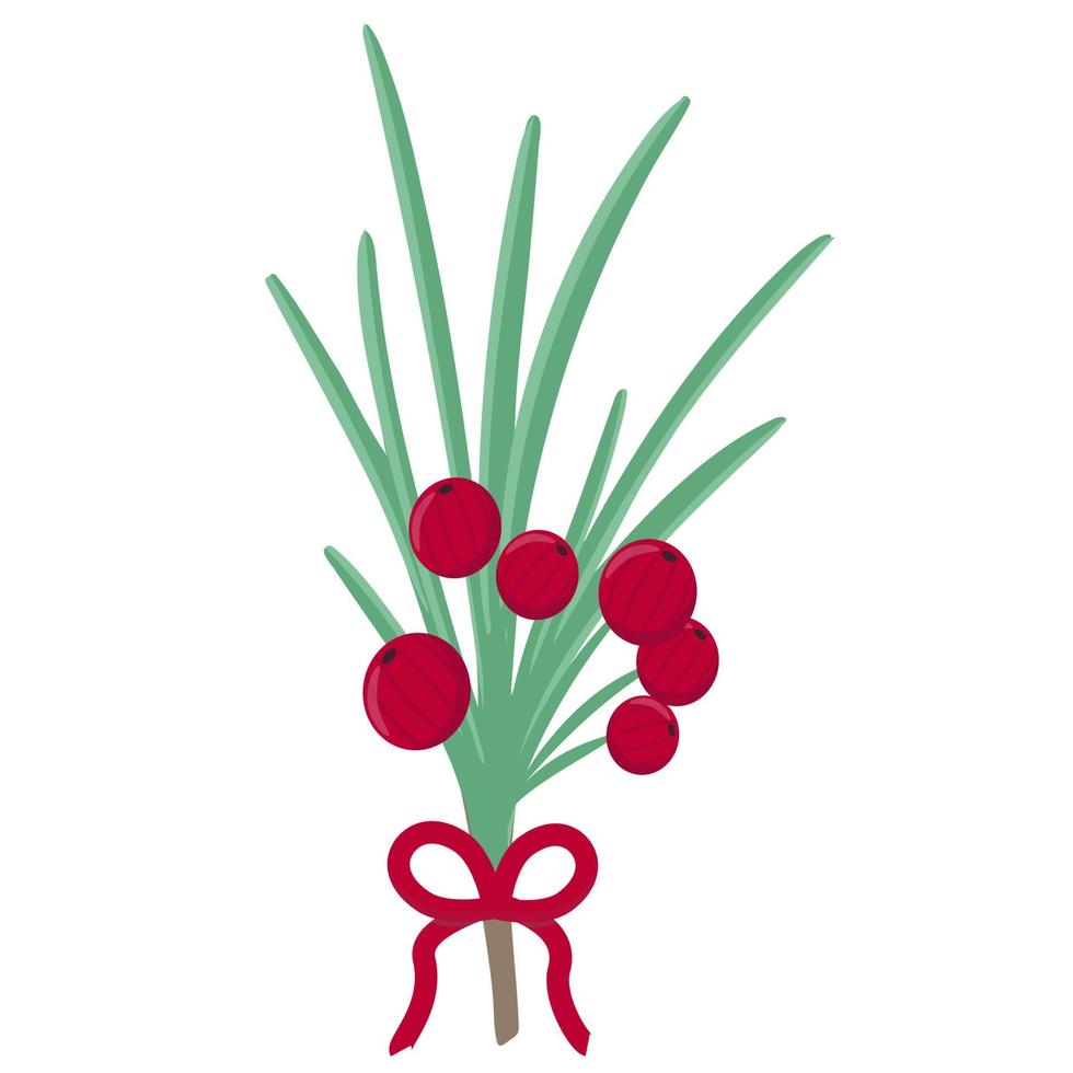 hermosa rama de navidad con frutos rojos y hojas ilustración vectorial vector