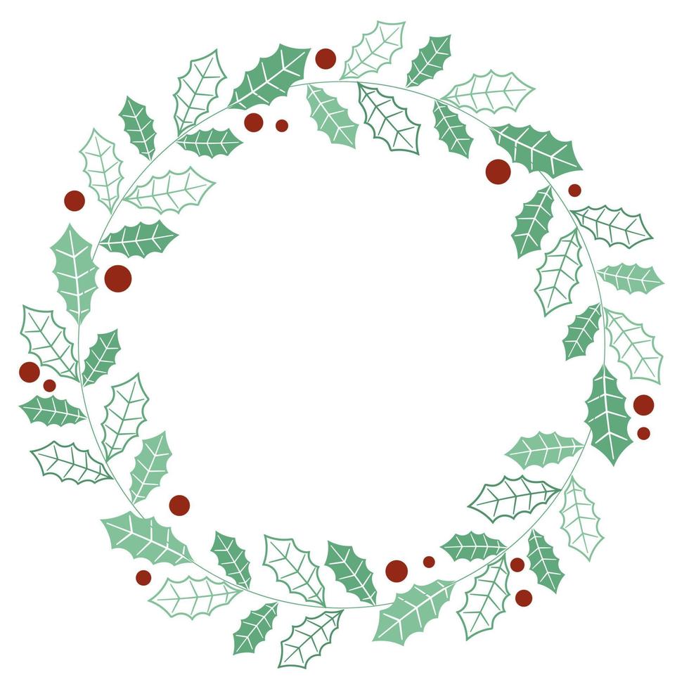 Circular Christmas wreath made of holly and red berries vector