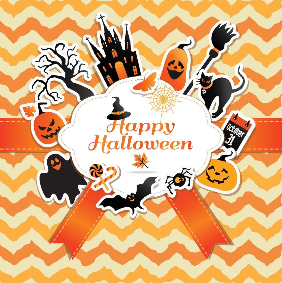 Halloween frame with stickers of celebration symbols. vector