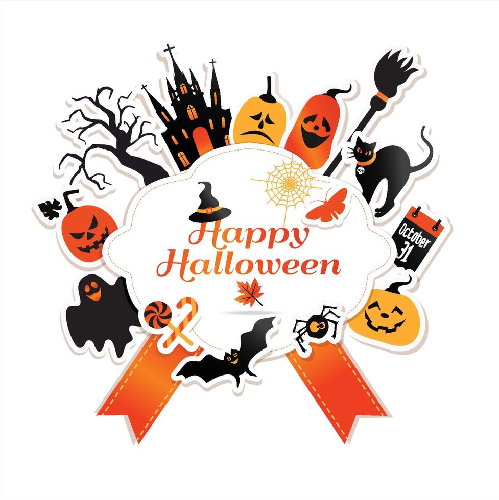 Halloween illustration with celebration symbols. vector