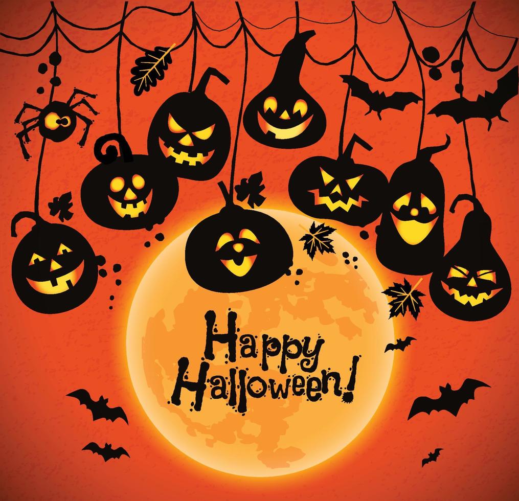 Halloween background of cheerful pumpkins vector