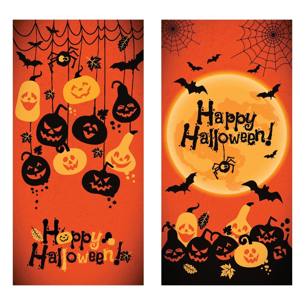 Halloween background of cheerful pumpkins with moon. Banners set vector