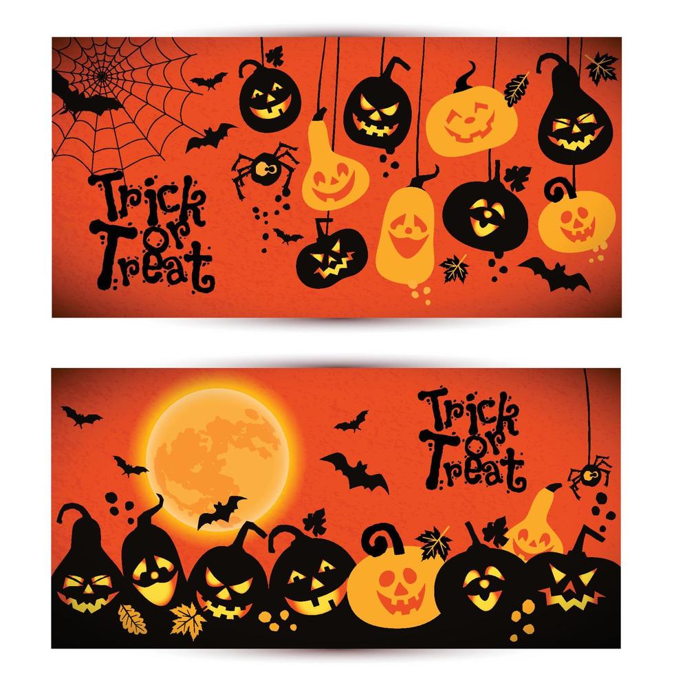 Halloween background of cheerful pumpkins with moon. vector