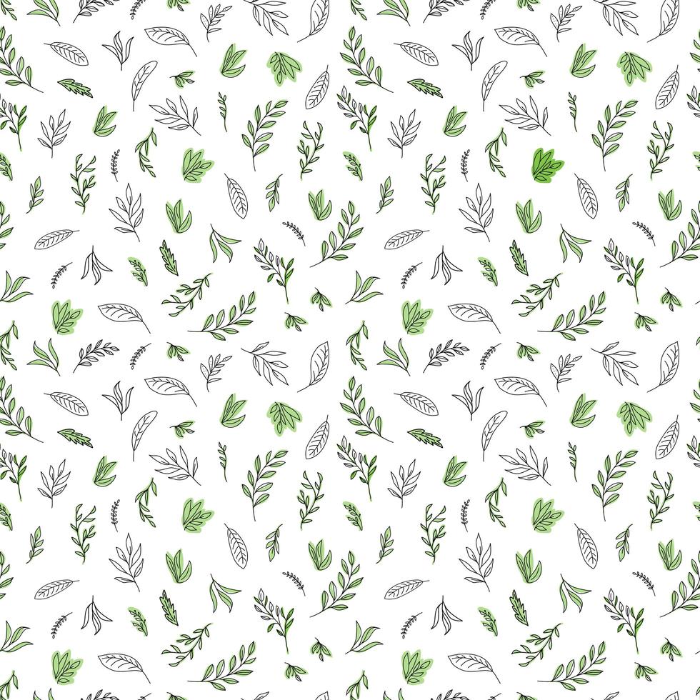 Simple hand-painted line art vector illustration with leaves. The seamless natural pattern for wallpaper, wrapping paper, surface design.