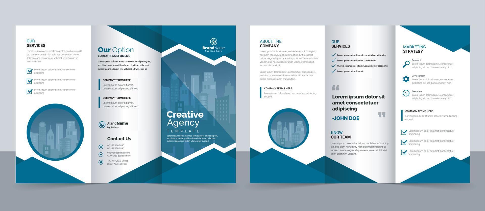 Plantilla de folleto tríptico de negocios modernos corporativos creativos, diseño tríptico, carta, folleto de tamaño a4. vector