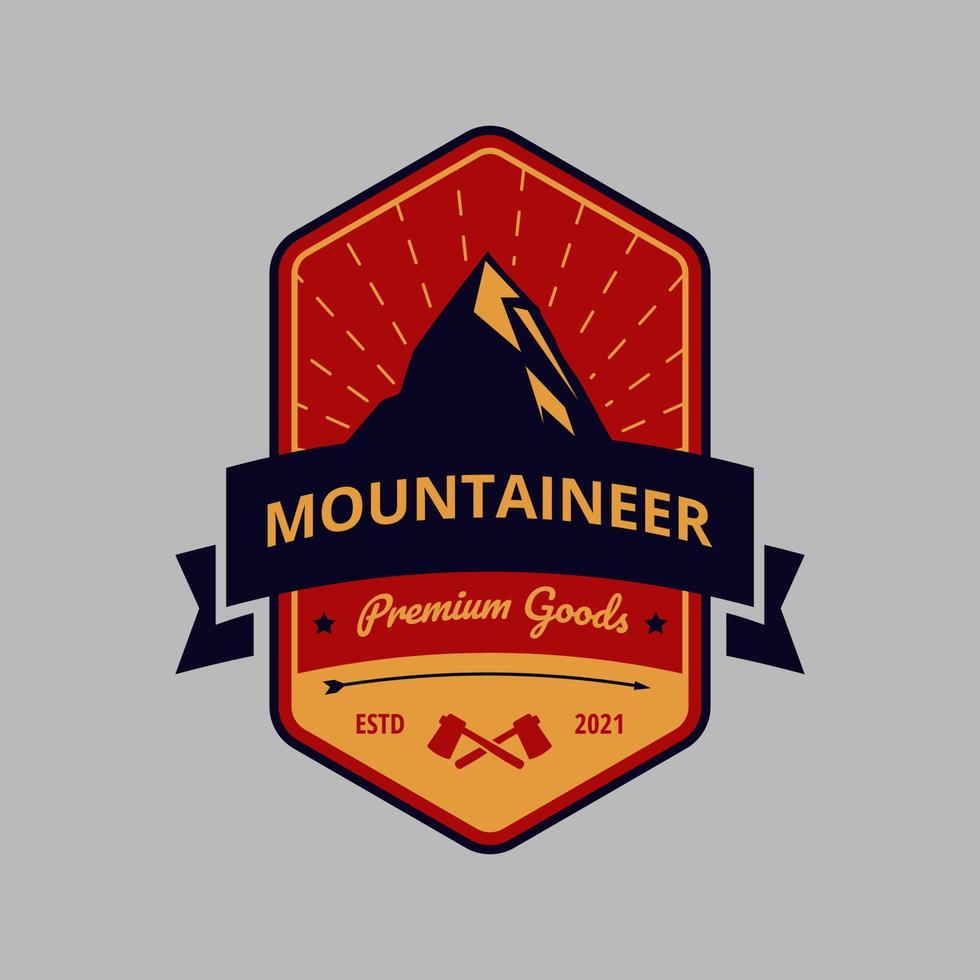 logotipo de emblema de montaña y aventura vintage vector