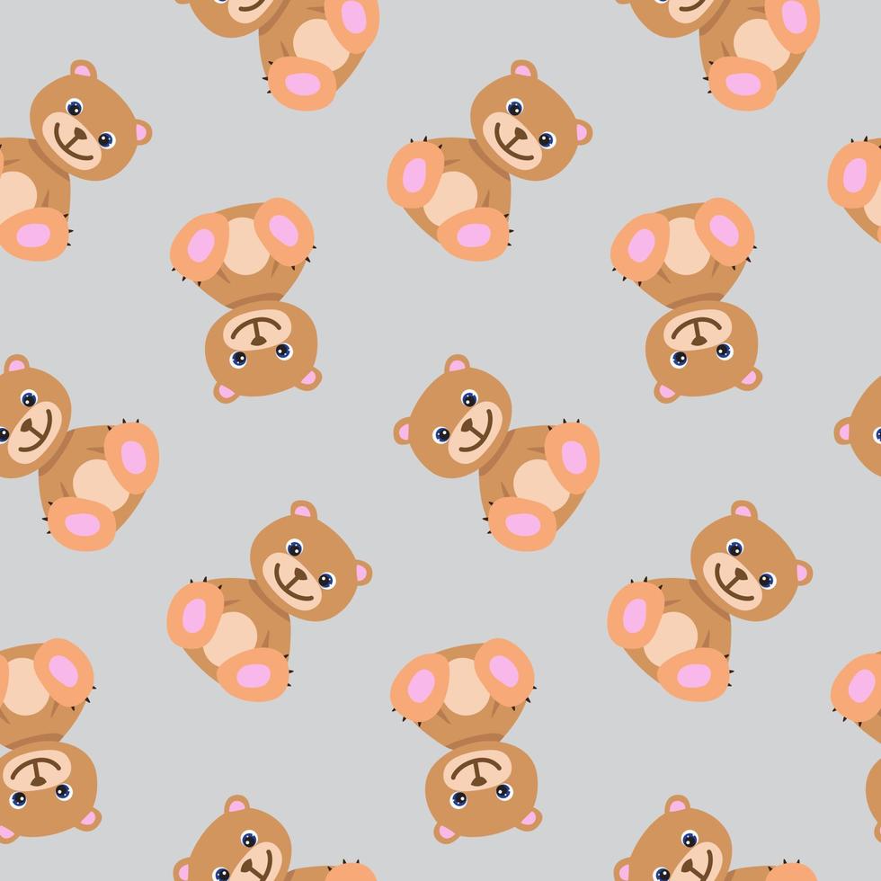 Seamless pattern with cute brown teddy bear in pastel colors. Baby illustration. Cartoon print for kids. Perfect for children clothes, textile, nursery wallpaper, gift wrap, greeting cards vector