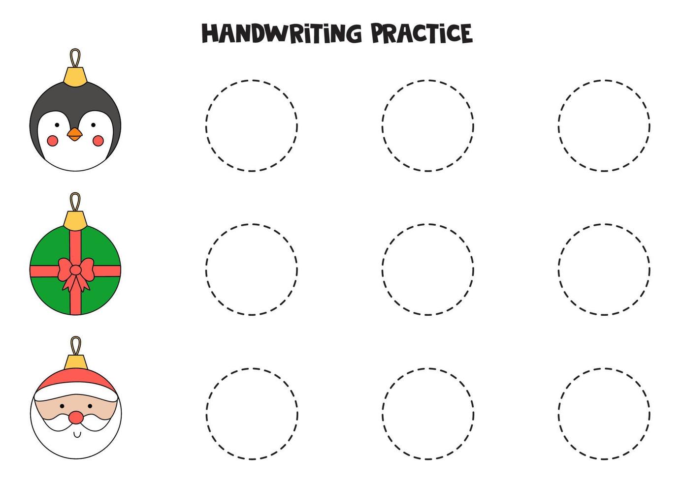 Tracing lines with cute cartoon Christmas balls. Writing practice. vector