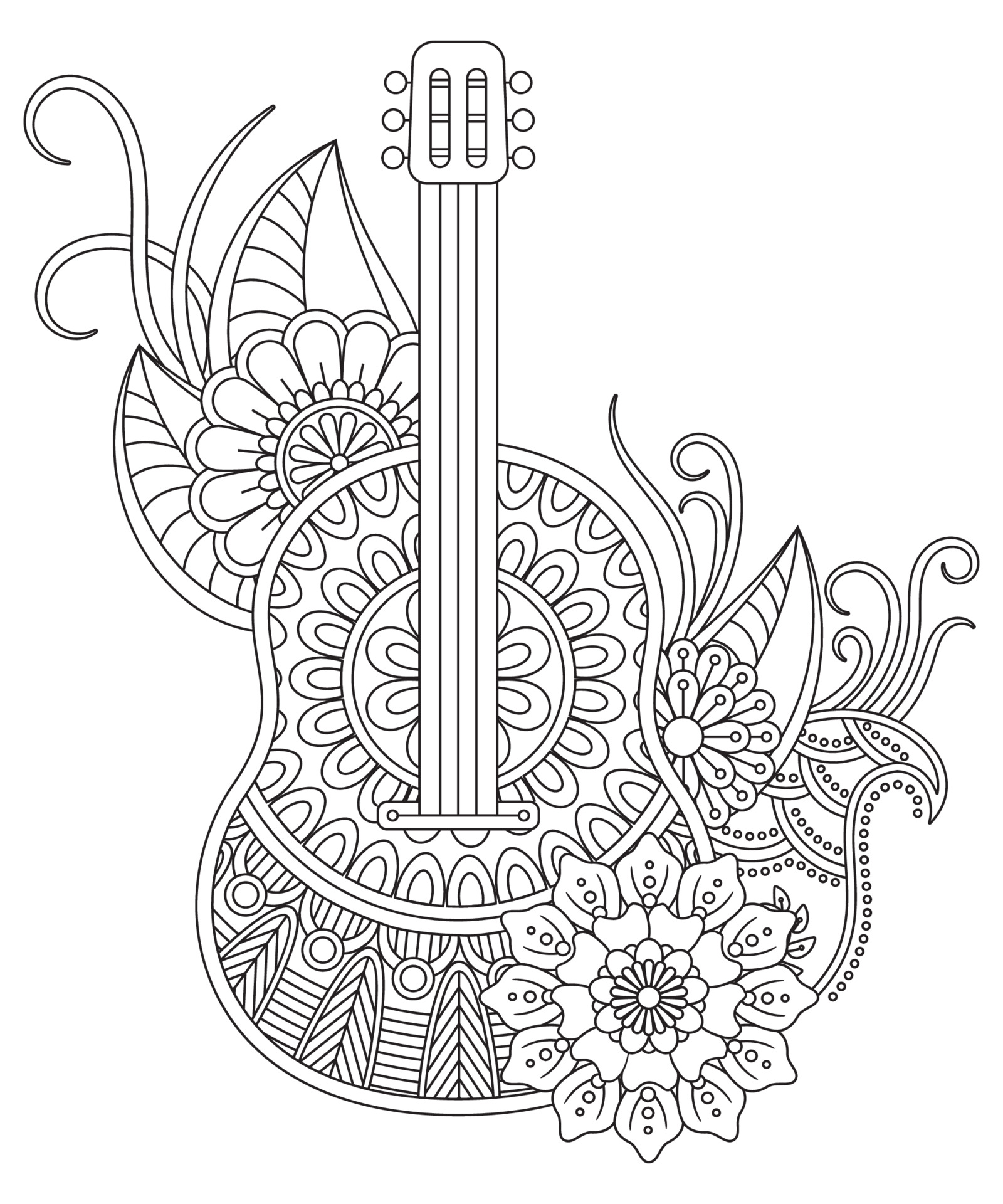 Guitar Coloring Page For Adult Antis Tress And Relax Meditation 3600298 Vector Art At Vecteezy