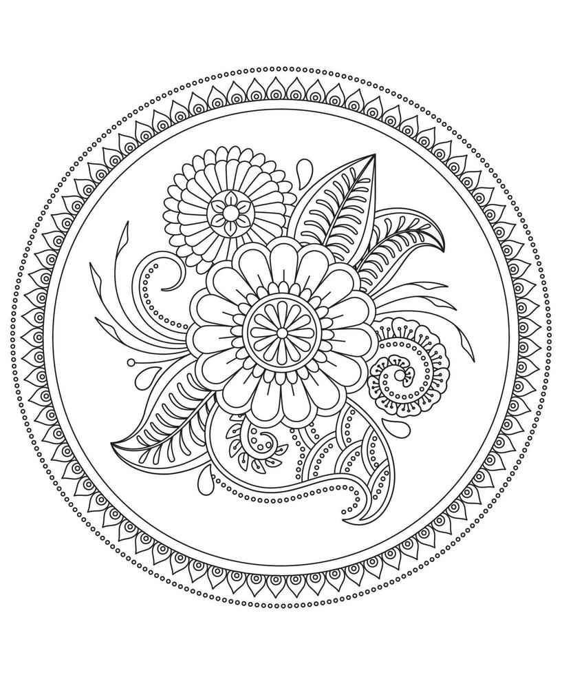 Circular mandala design for doodle style. Coloring book page vector