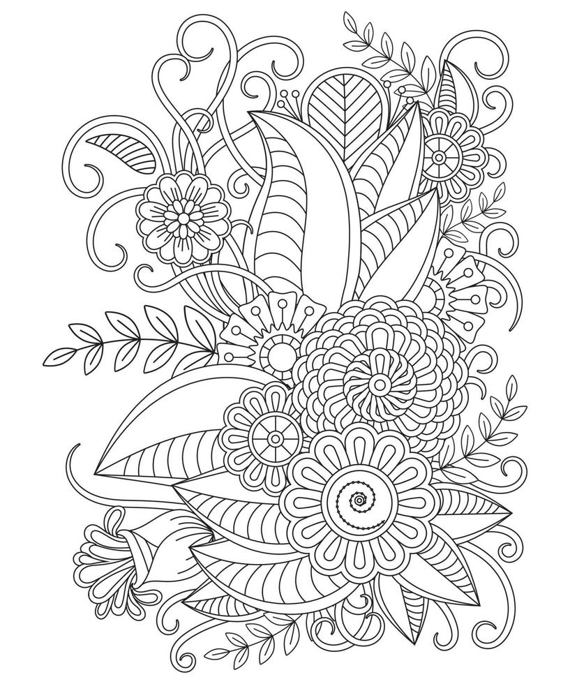 Floral coloring page for doodle style vector