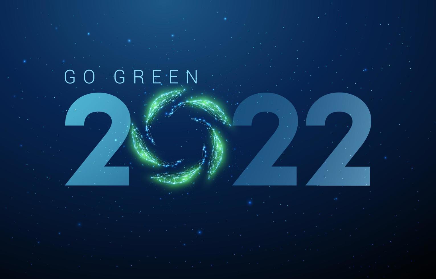 Abstract Happy 2022 New Year greeting card with green leafs in circle vector