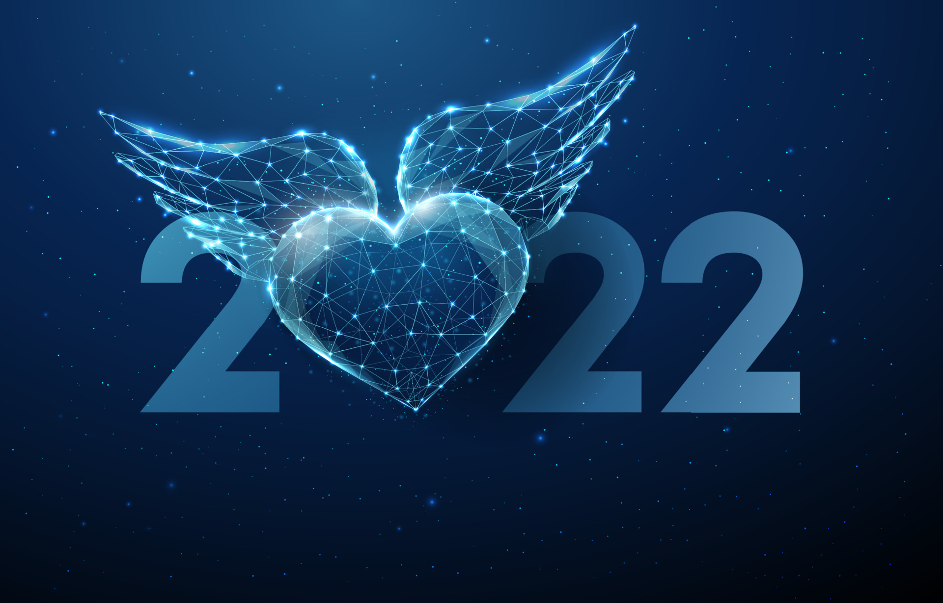 Christmas At Wings 2022 Abstract Happy 2022 New Year Greeting Card With Flying Blue Heart With Wings.  3600336 Vector Art At Vecteezy