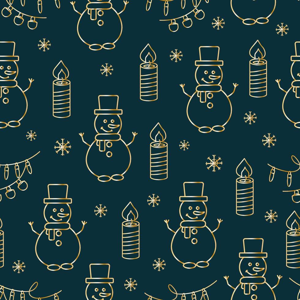 Christmas seamless patterns, prints with gold elements. Vector patterns. Golden objects on a dark background.
