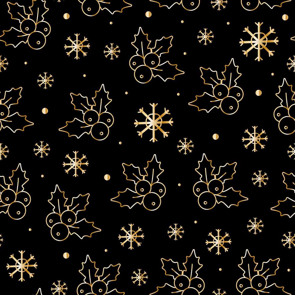 Christmas seamless patterns, prints with gold elements. Vector patterns. Golden objects on a dark background.
