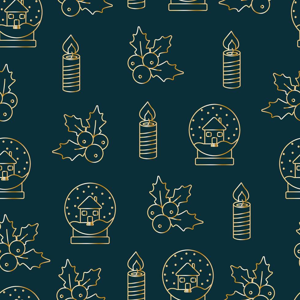 Christmas seamless patterns, prints with gold elements. Vector patterns. Golden objects on a dark background.