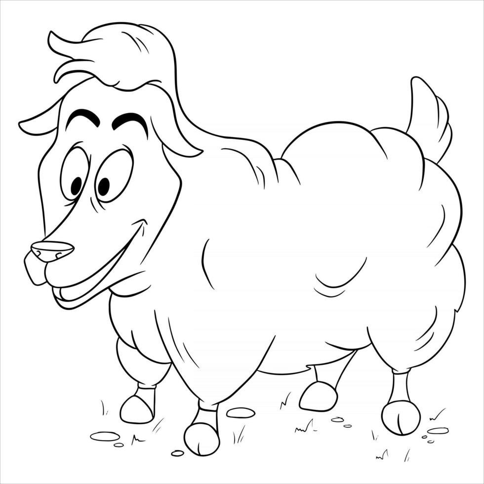 Animal character funny sheep in line style coloring book vector