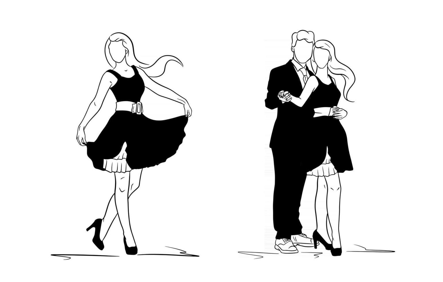 Girl in a dress and shoes. A guy in a suit and a girl in a dress. Fashion. vector