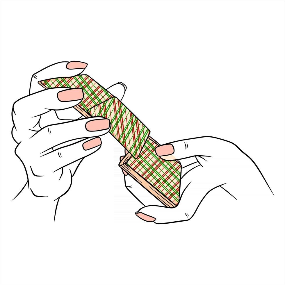 Gambling. Playing cards in hand. Casino, luck, fortuna. Shuffle cards. vector