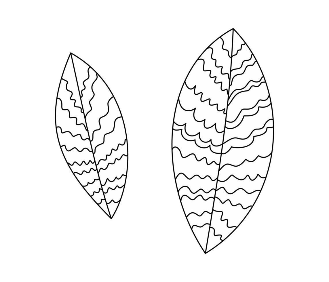 stylized leaf illustration by thin lines. leaf twig tree, bush. plant - coloring book in flat style vector